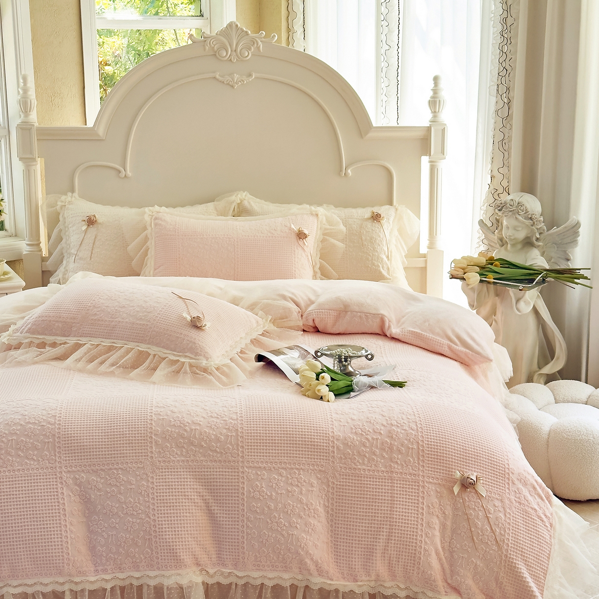 91家纺网 家纺一手货源 找家纺 （总）北纬27度 2025新款法式牛奶绒四件套-玫瑰花语