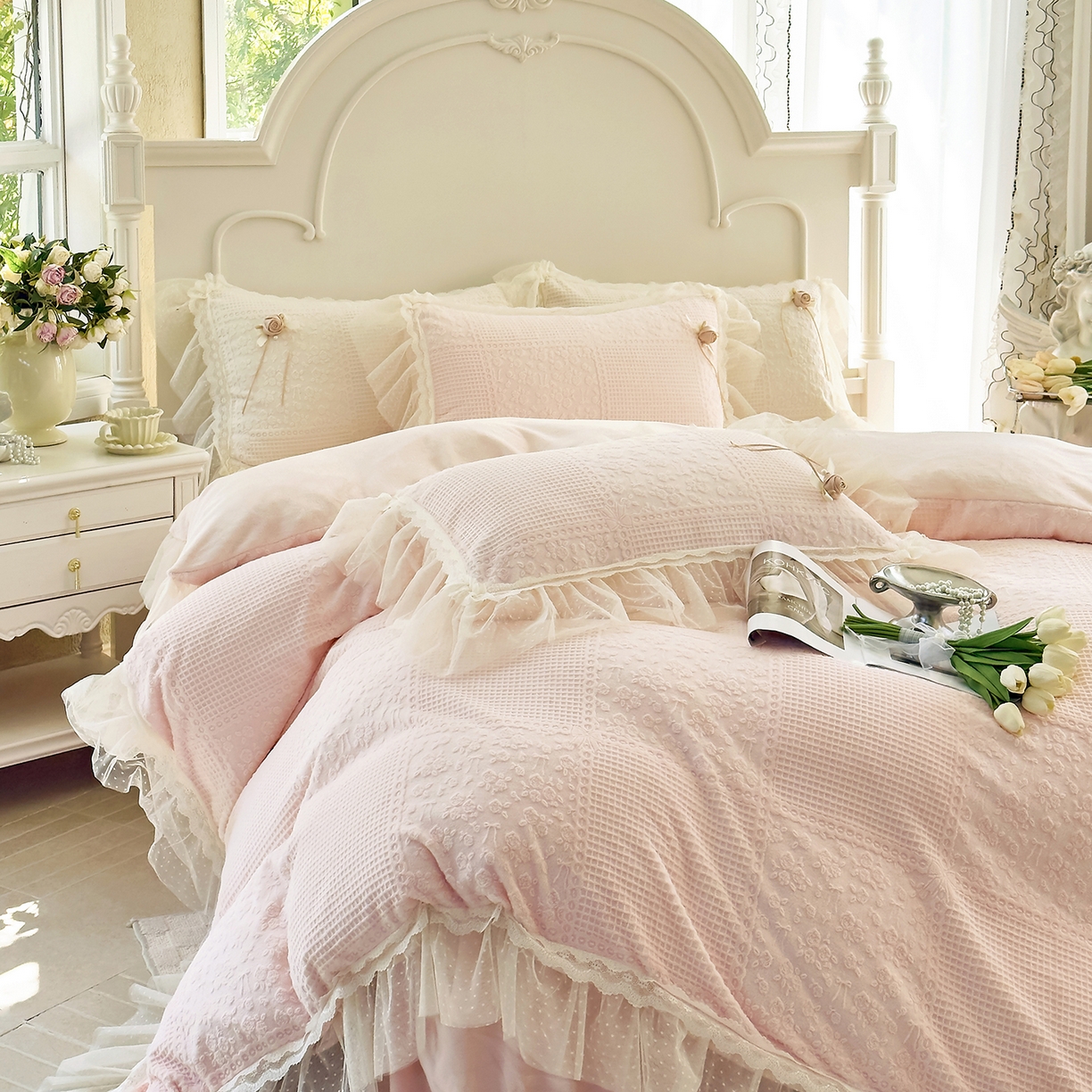 91家纺网 家纺一手货源 找家纺 （总）北纬27度 2025新款法式牛奶绒四件套-玫瑰花语