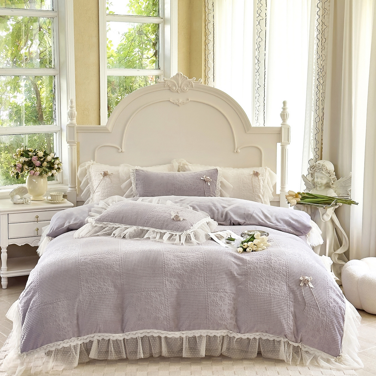 91家纺网 家纺一手货源 找家纺 北纬27度 2025新款法式牛奶绒四件套-玫瑰花语 玫瑰花语-紫