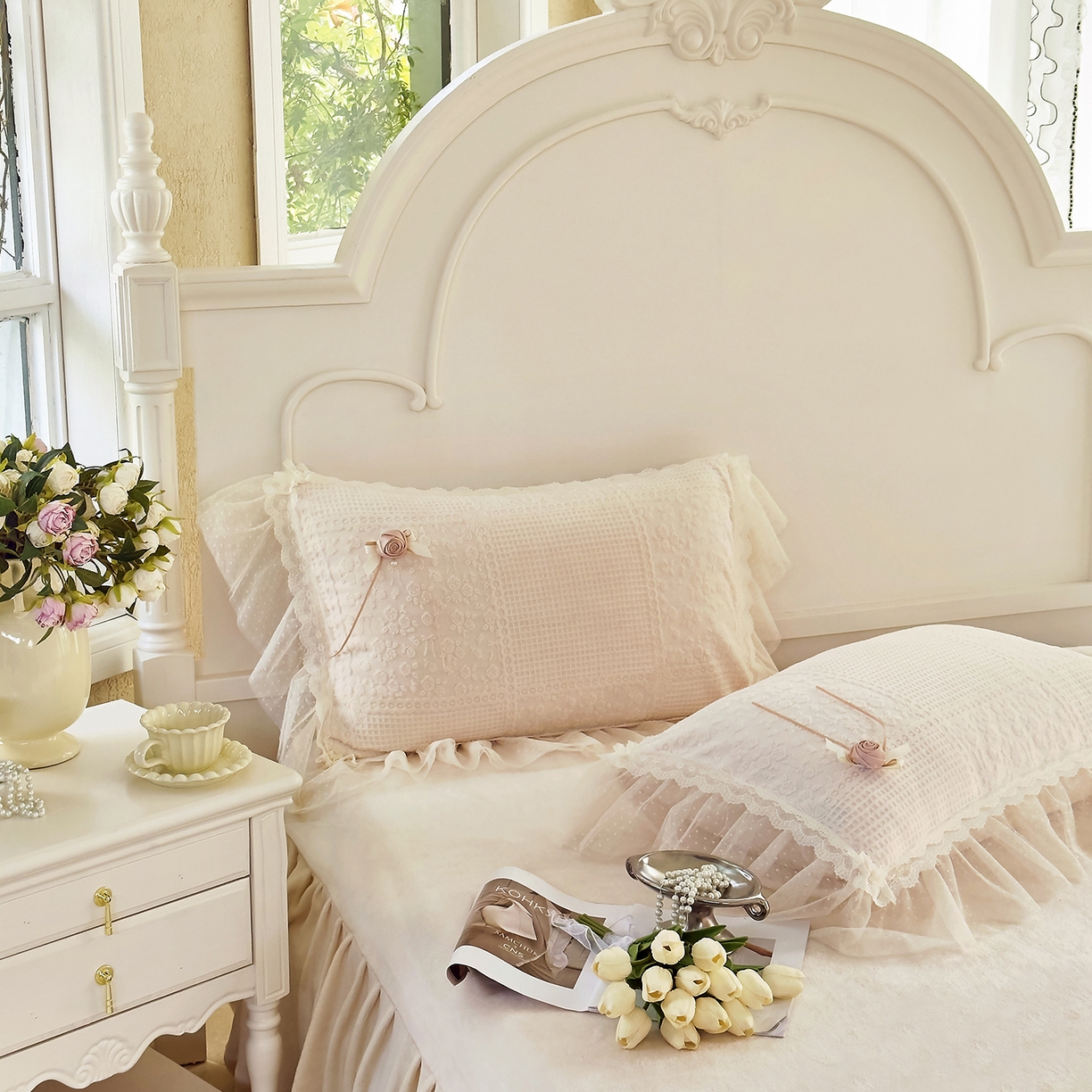 91家纺网 家纺一手货源 找家纺 北纬27度 2025新款法式牛奶绒四件套-玫瑰花语 玫瑰花语-米白