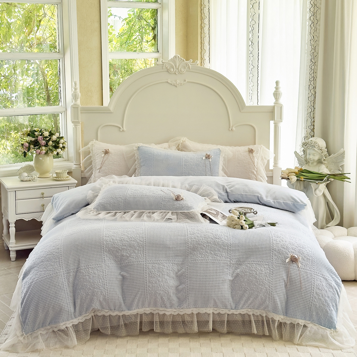 91家纺网 家纺一手货源 找家纺 北纬27度 2025新款法式牛奶绒四件套-玫瑰花语 玫瑰花语-蓝