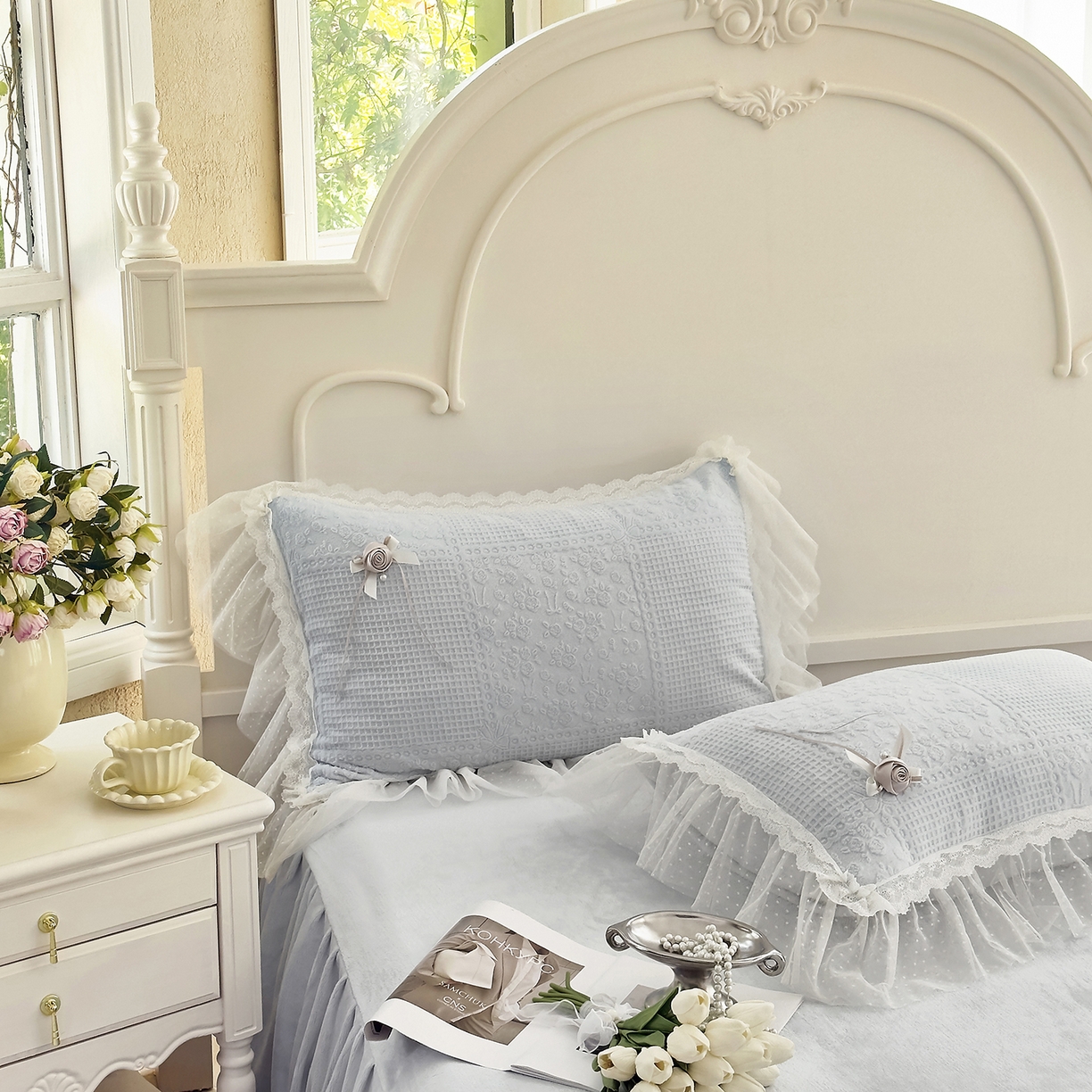 91家纺网 家纺一手货源 找家纺 北纬27度 2025新款法式牛奶绒四件套-玫瑰花语 玫瑰花语-蓝