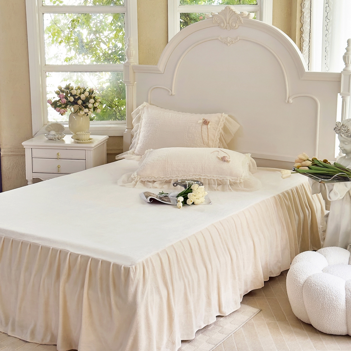 91家纺网 家纺一手货源 找家纺 北纬27度 2025新款法式牛奶绒四件套-玫瑰花语 玫瑰花语-米白