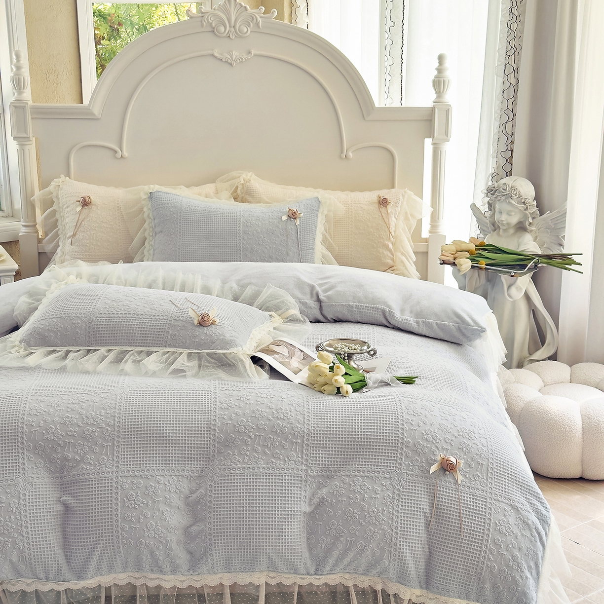 91家纺网 家纺一手货源 找家纺 北纬27度 2025新款法式牛奶绒四件套-玫瑰花语 玫瑰花语-蓝