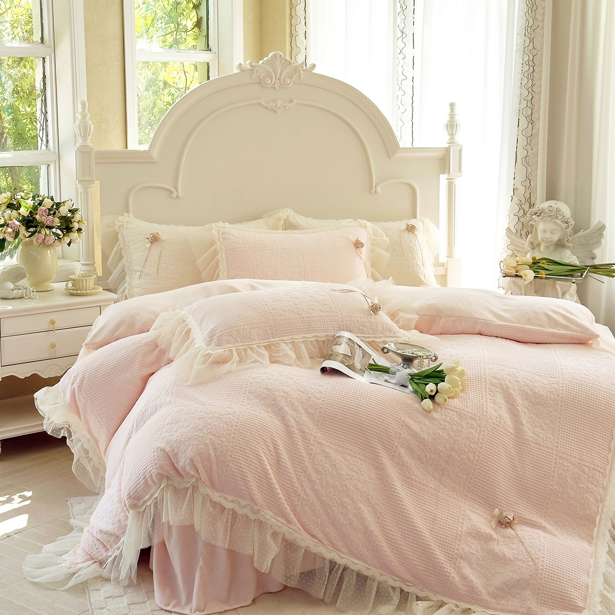 91家纺网 家纺一手货源 找家纺 （总）北纬27度 2025新款法式牛奶绒四件套-玫瑰花语