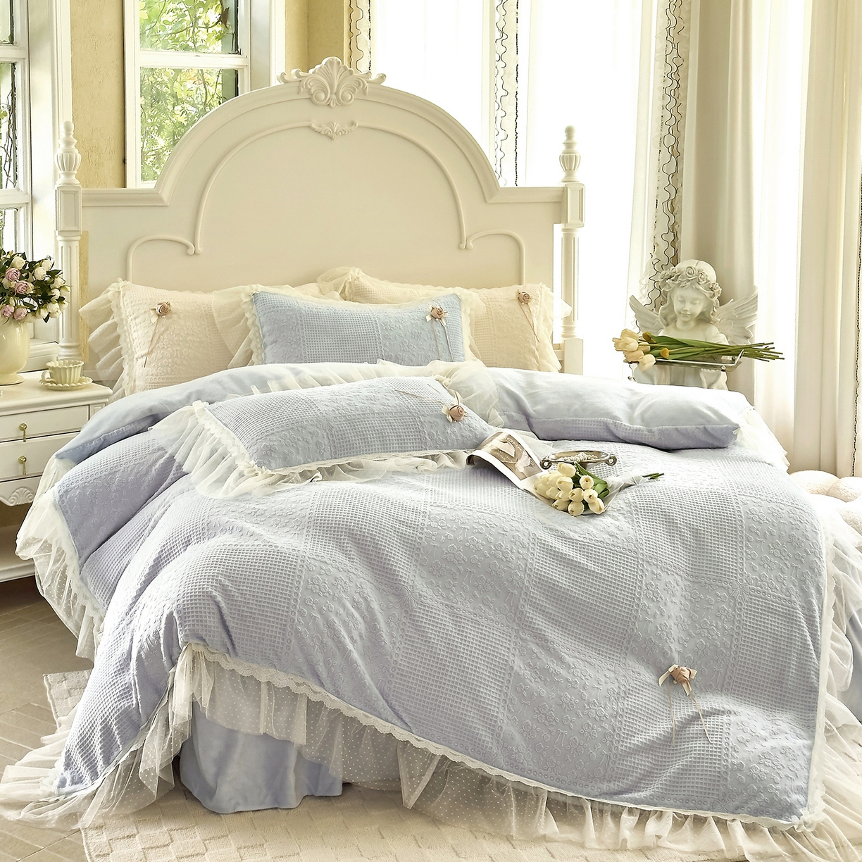 91家纺网 家纺一手货源 找家纺 北纬27度 2025新款法式牛奶绒四件套-玫瑰花语 玫瑰花语-蓝