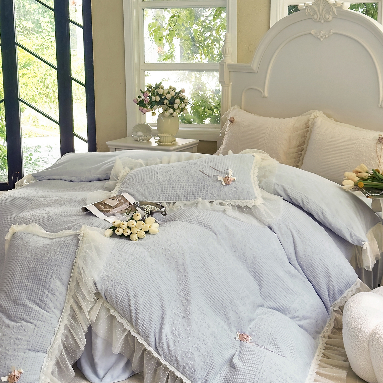 91家纺网 家纺一手货源 找家纺 北纬27度 2025新款法式牛奶绒四件套-玫瑰花语 玫瑰花语-蓝