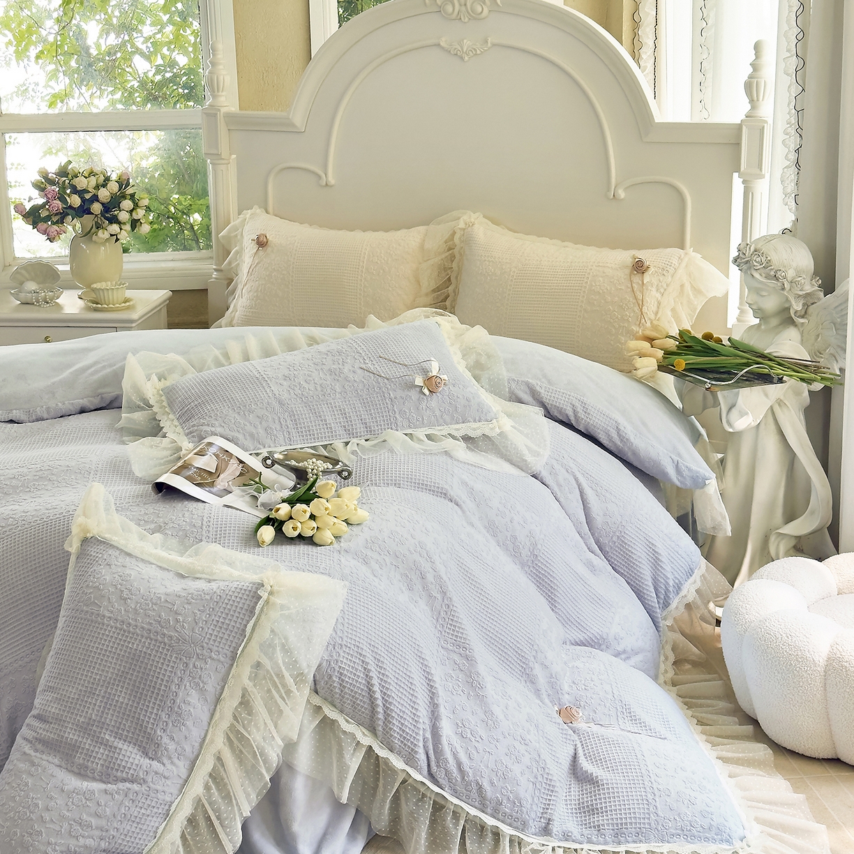 91家纺网 家纺一手货源 找家纺 北纬27度 2025新款法式牛奶绒四件套-玫瑰花语 玫瑰花语-蓝