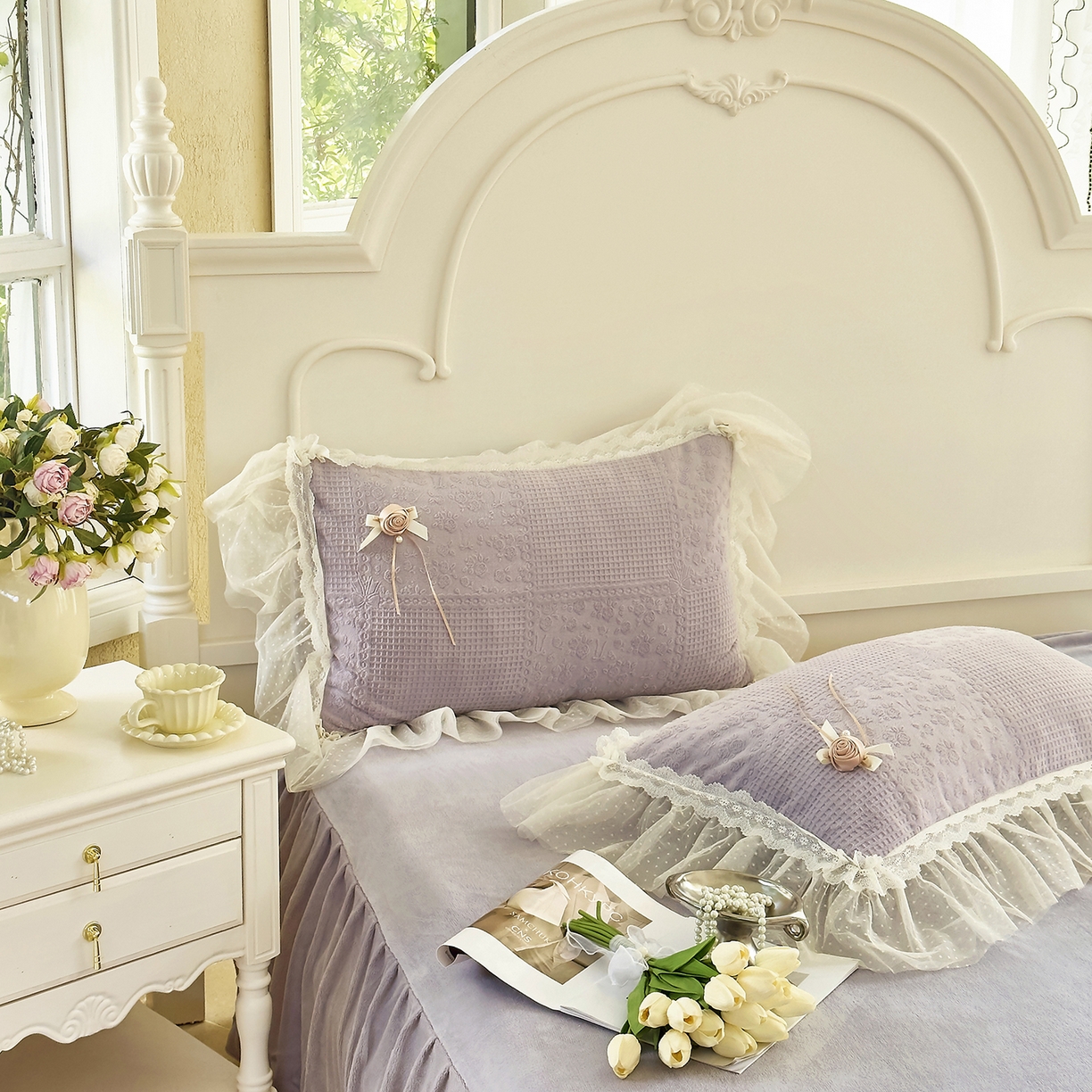 91家纺网 家纺一手货源 找家纺 北纬27度 2025新款法式牛奶绒四件套-玫瑰花语 玫瑰花语-紫