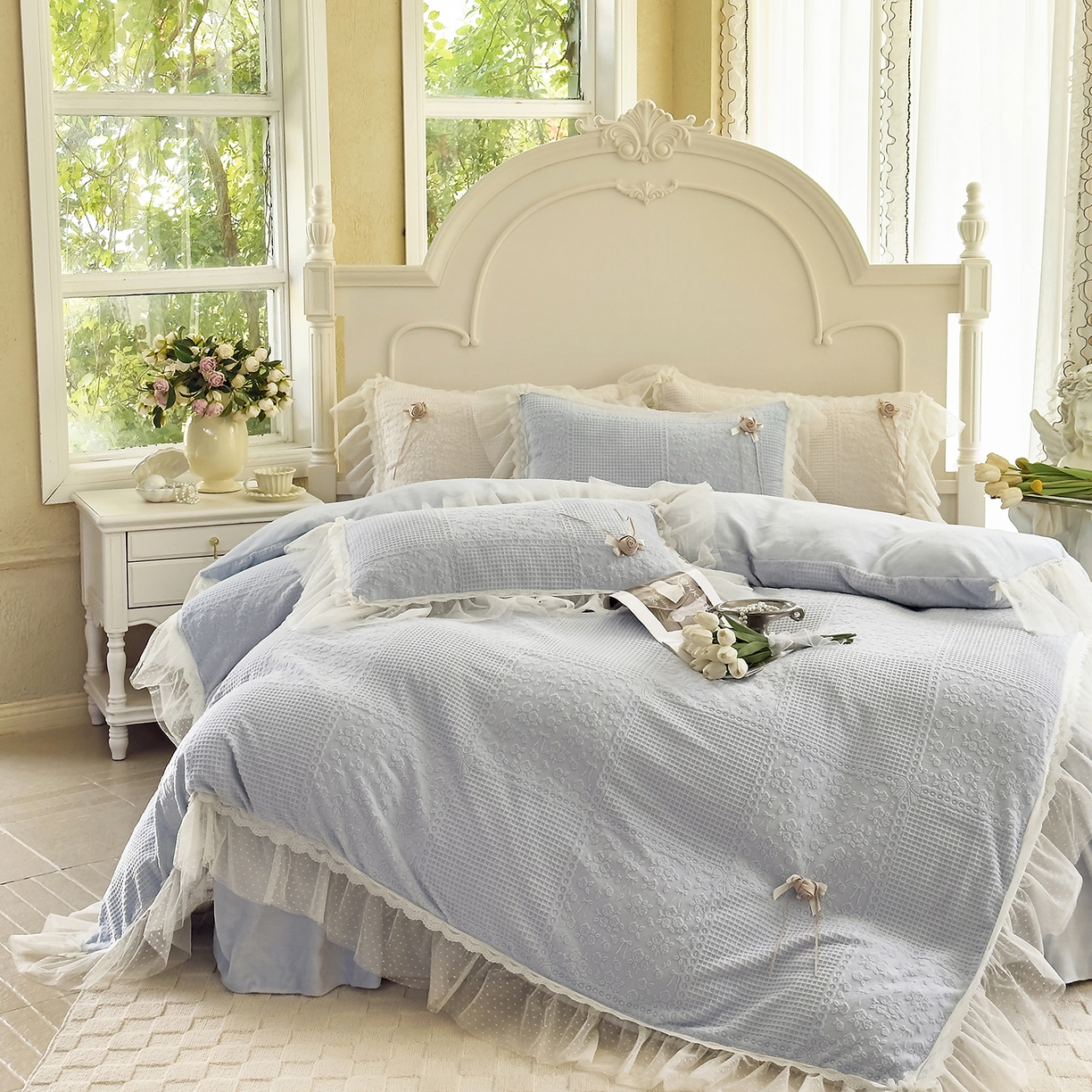 91家纺网 家纺一手货源 找家纺 北纬27度 2025新款法式牛奶绒四件套-玫瑰花语 玫瑰花语-蓝