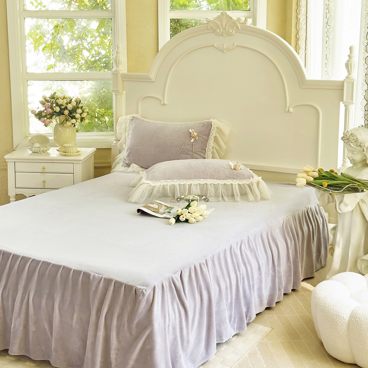 91家纺网 家纺一手货源 找家纺 北纬27度 2025新款法式牛奶绒四件套-玫瑰花语 玫瑰花语-紫