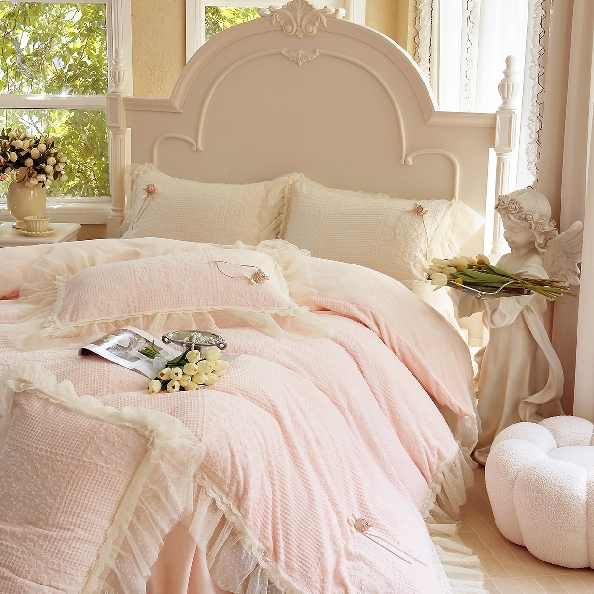 91家纺网 家纺一手货源 找家纺 （总）北纬27度 2025新款法式牛奶绒四件套-玫瑰花语