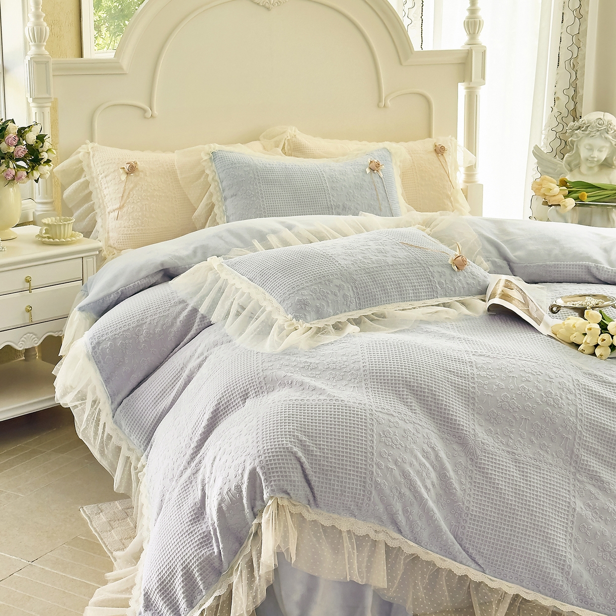 91家纺网 家纺一手货源 找家纺 北纬27度 2025新款法式牛奶绒四件套-玫瑰花语 玫瑰花语-蓝