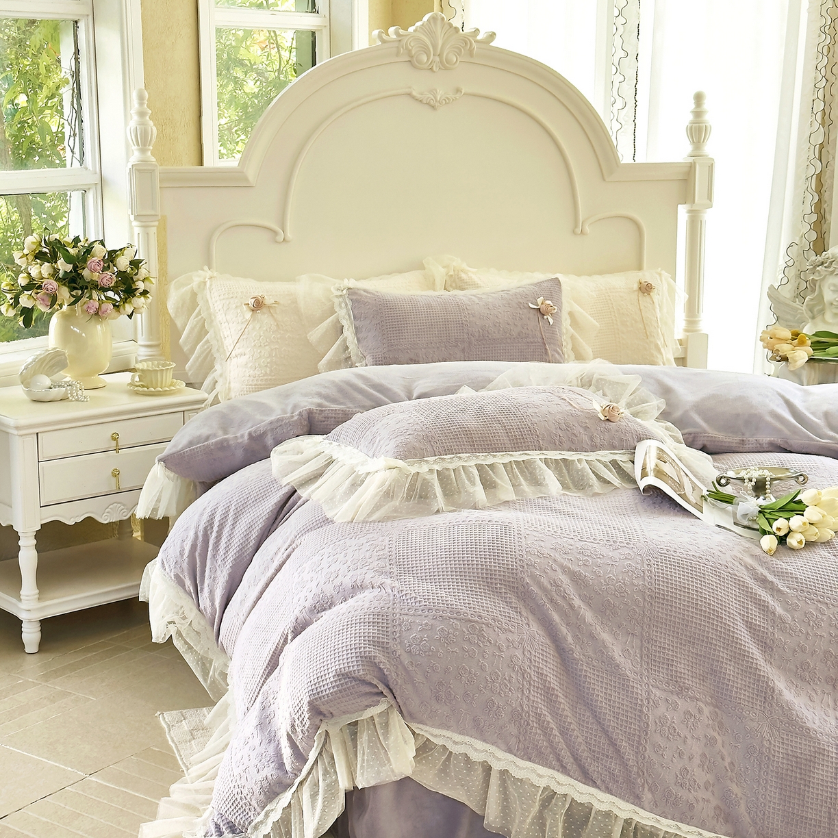 91家纺网 家纺一手货源 找家纺 北纬27度 2025新款法式牛奶绒四件套-玫瑰花语 玫瑰花语-紫