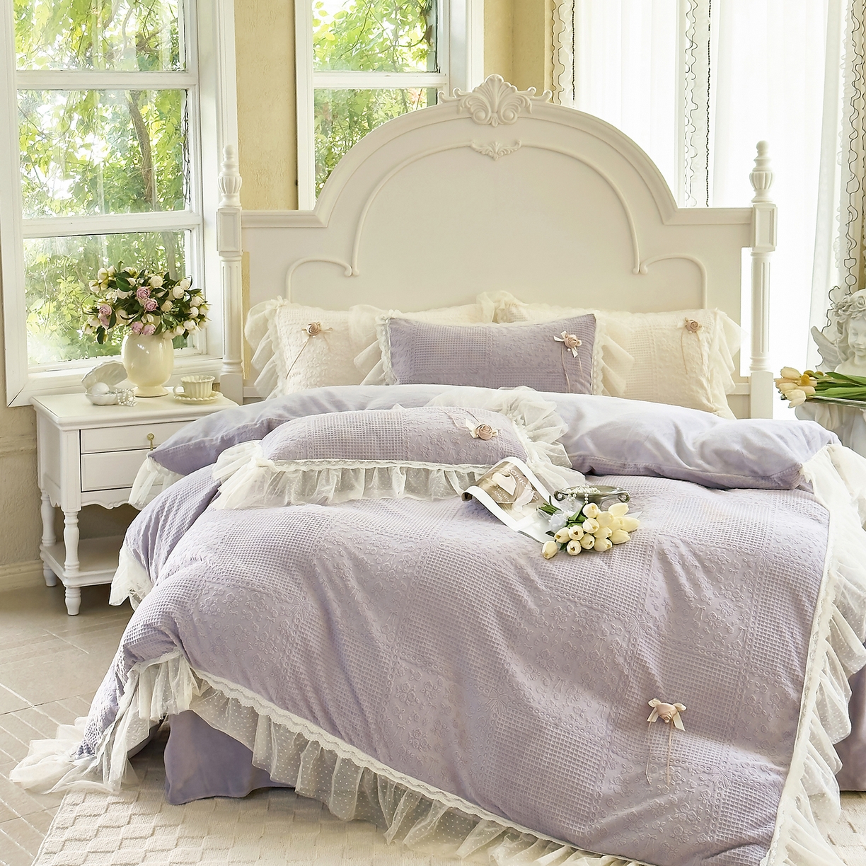 91家纺网 家纺一手货源 找家纺 北纬27度 2025新款法式牛奶绒四件套-玫瑰花语 玫瑰花语-紫