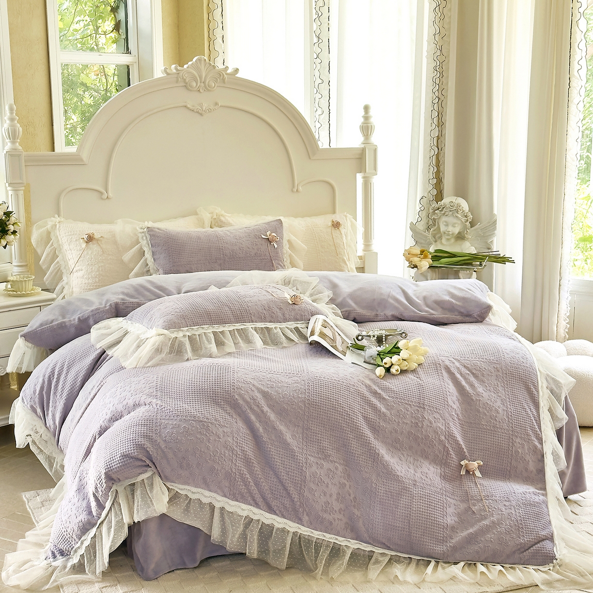 91家纺网 家纺一手货源 找家纺 北纬27度 2025新款法式牛奶绒四件套-玫瑰花语 玫瑰花语-紫