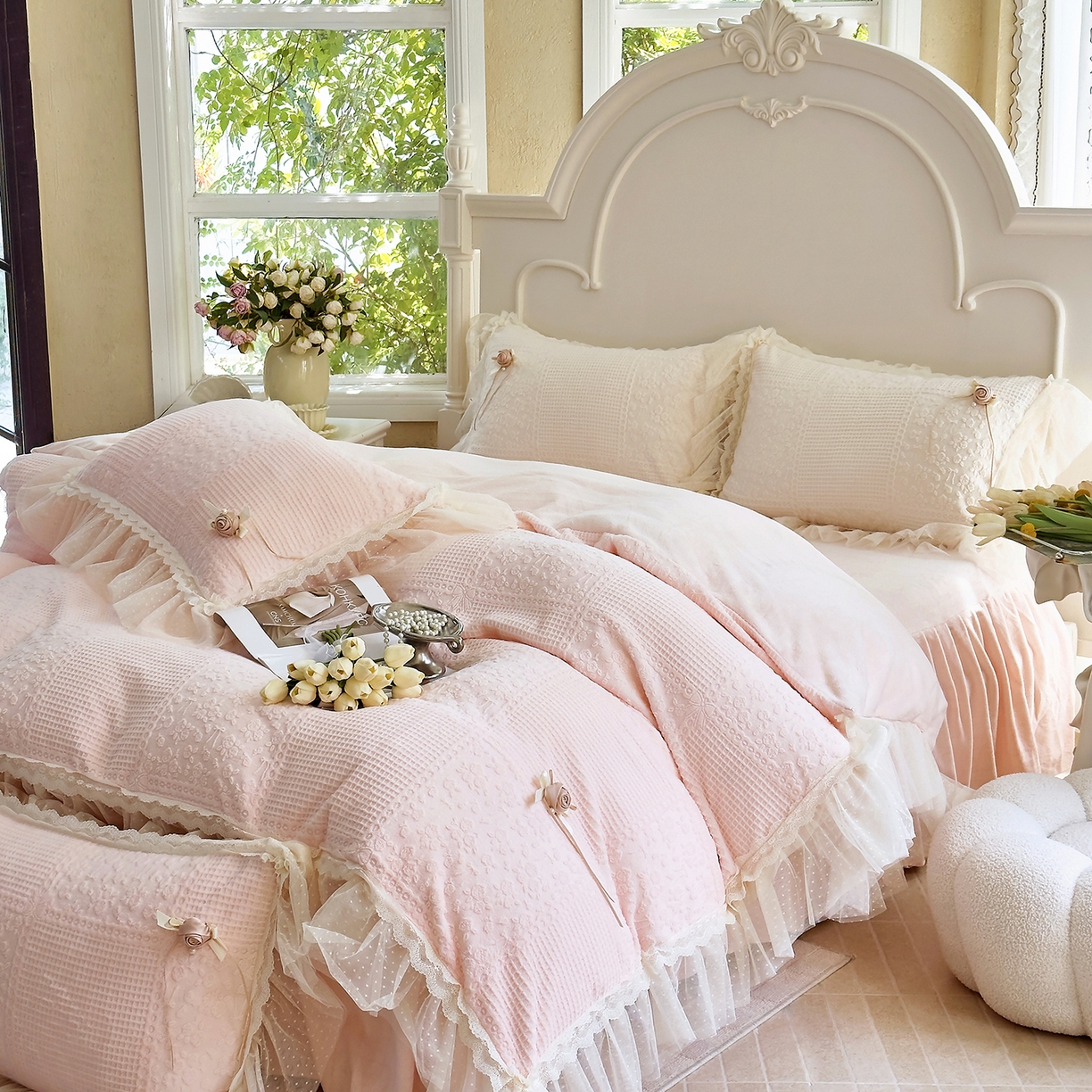 91家纺网 家纺一手货源 找家纺 北纬27度 2025新款法式牛奶绒四件套-玫瑰花语 玫瑰花语-粉