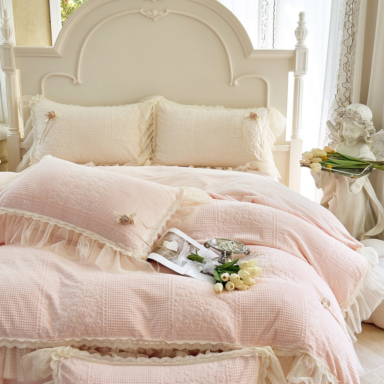 91家纺网 家纺一手货源 找家纺 北纬27度 2025新款法式牛奶绒四件套-玫瑰花语 玫瑰花语-粉