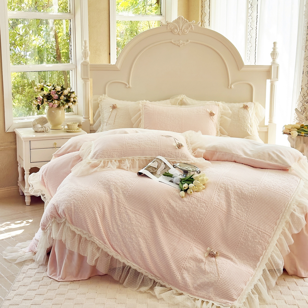 91家纺网 家纺一手货源 找家纺 北纬27度 2025新款法式牛奶绒四件套-玫瑰花语 玫瑰花语-粉