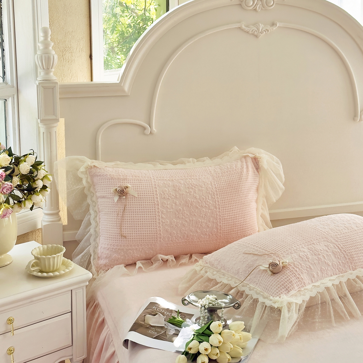 91家纺网 家纺一手货源 找家纺 北纬27度 2025新款法式牛奶绒四件套-玫瑰花语 玫瑰花语-粉