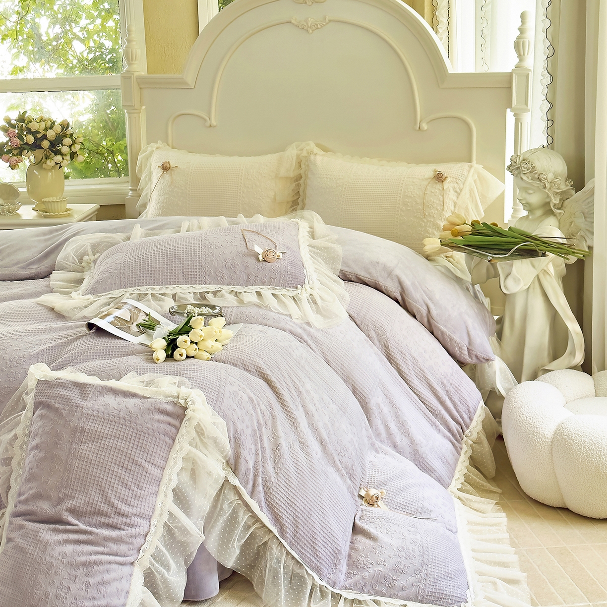 91家纺网 家纺一手货源 找家纺 北纬27度 2025新款法式牛奶绒四件套-玫瑰花语 玫瑰花语-紫