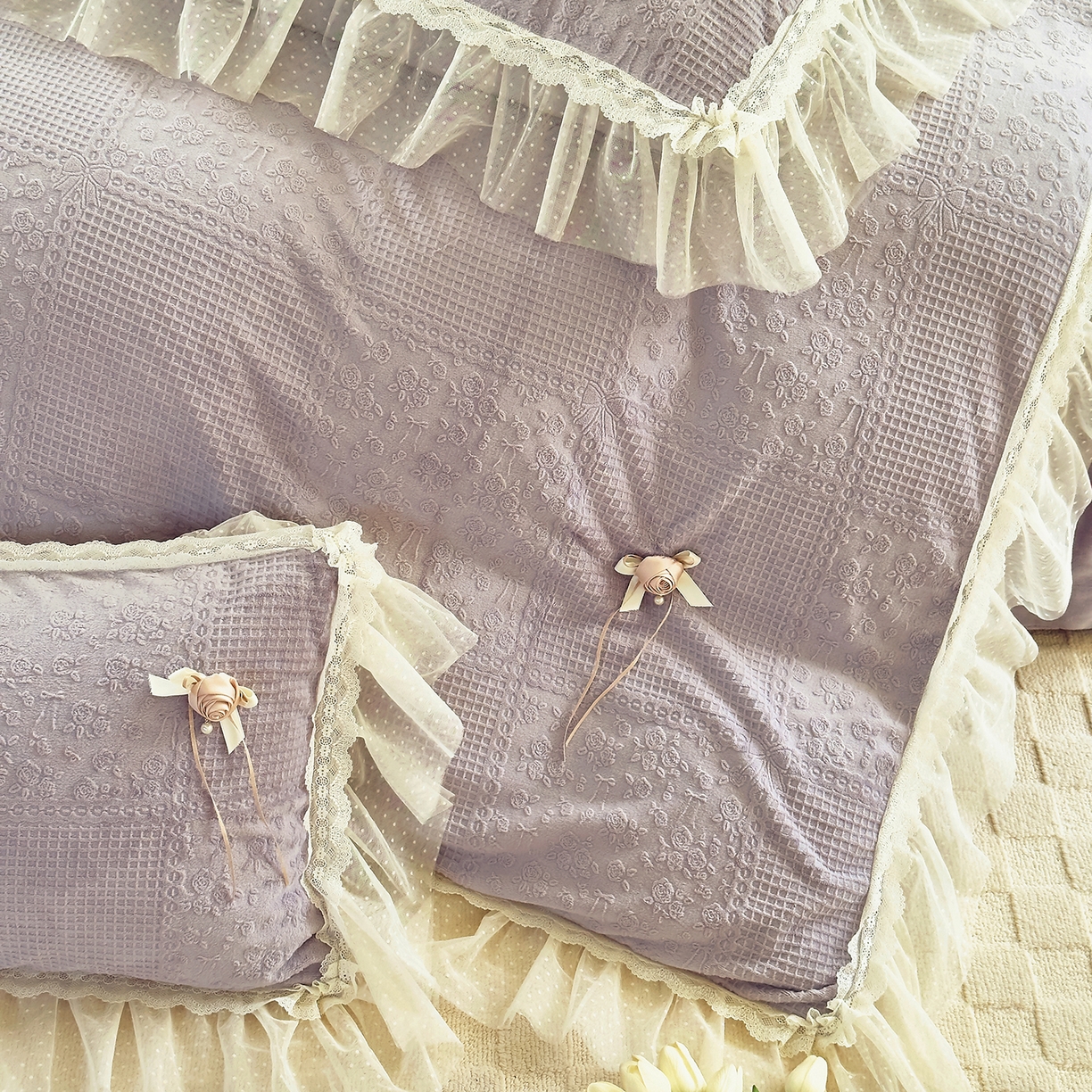 91家纺网 家纺一手货源 找家纺 北纬27度 2025新款法式牛奶绒四件套-玫瑰花语 玫瑰花语-紫