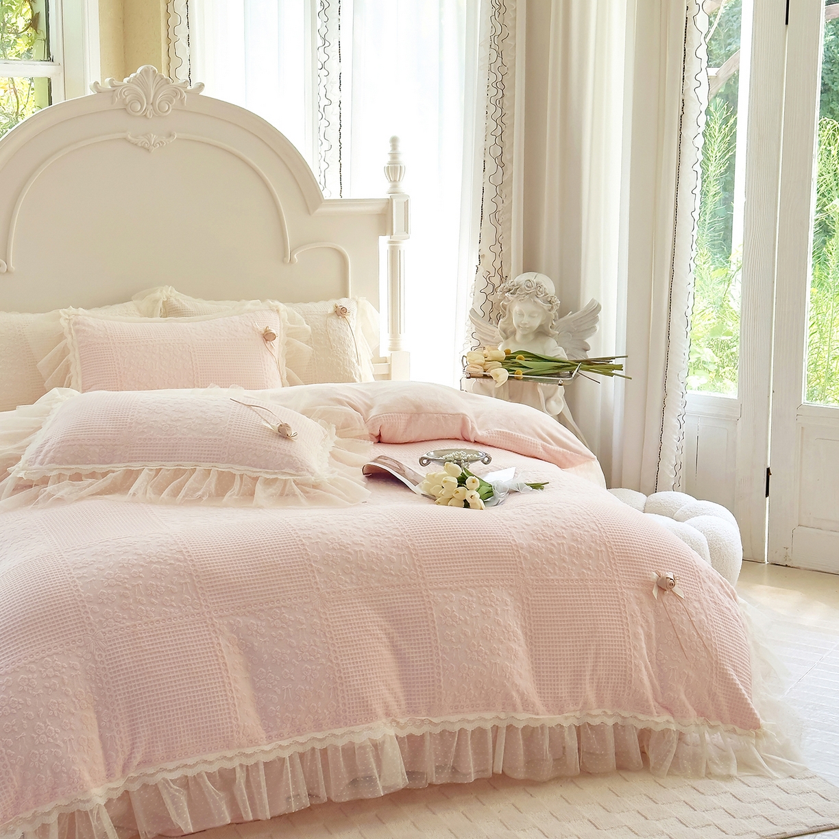 91家纺网 家纺一手货源 找家纺 北纬27度 2025新款法式牛奶绒四件套-玫瑰花语 玫瑰花语-粉