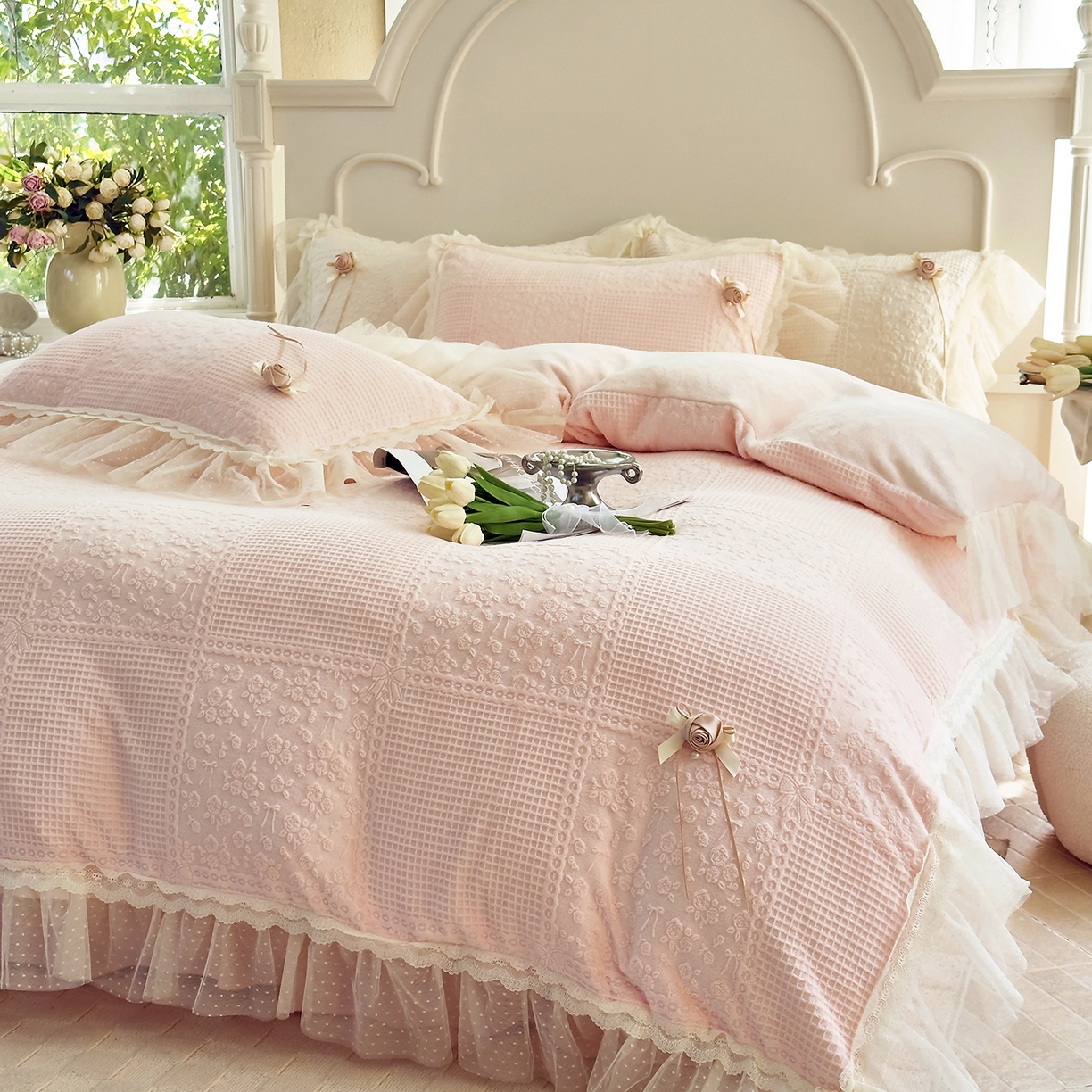 91家纺网 家纺一手货源 找家纺 北纬27度 2025新款法式牛奶绒四件套-玫瑰花语 玫瑰花语-粉