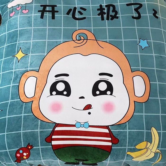 91家纺网 家纺一手货源 找家纺 宝薇 2025新款双面牛奶绒大版卡通印花四件套 香蕉猴