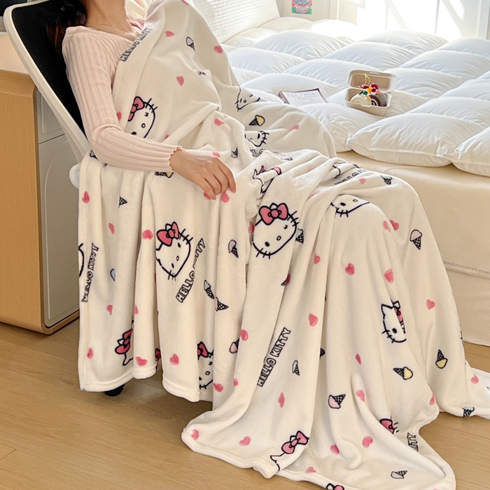 91家纺网 家纺一手货源 找家纺 妖妖家纺 2025新款正版三丽鸥双面印花牛奶绒多功能四季款毛毯空调毯 冰淇淋KT