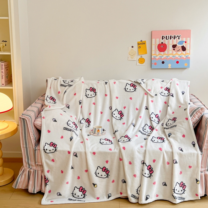 91家纺网 家纺一手货源 找家纺 妖妖家纺 2025新款正版三丽鸥双面印花牛奶绒多功能四季款毛毯空调毯 冰淇淋KT