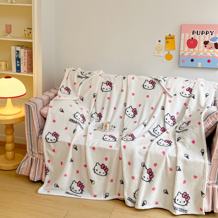 91家纺网 家纺一手货源 找家纺 妖妖家纺 2025新款正版三丽鸥双面印花牛奶绒多功能四季款毛毯空调毯 冰淇淋KT