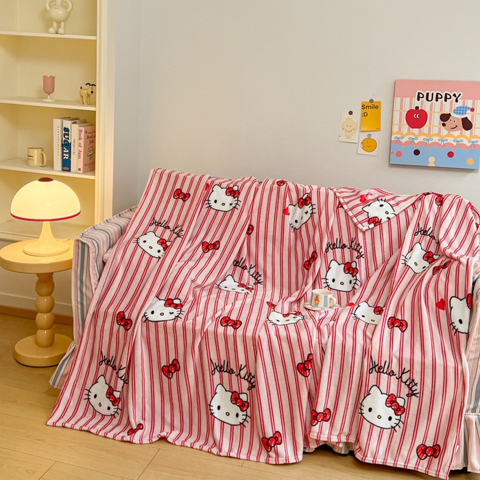 91家纺网 家纺一手货源 找家纺 妖妖家纺 2025新款正版三丽鸥双面印花牛奶绒多功能四季款毛毯空调毯 高贵KT猫