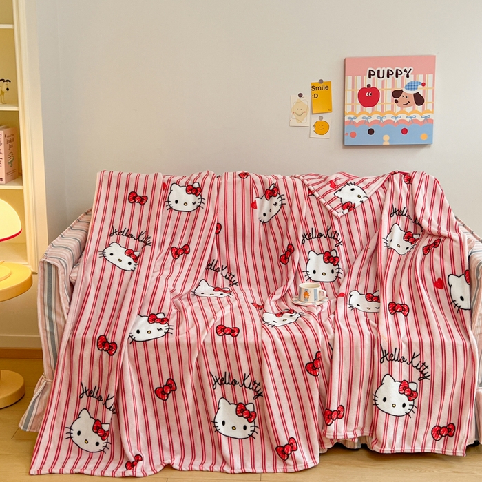 91家纺网 家纺一手货源 找家纺 妖妖家纺 2025新款正版三丽鸥双面印花牛奶绒多功能四季款毛毯空调毯 高贵KT猫