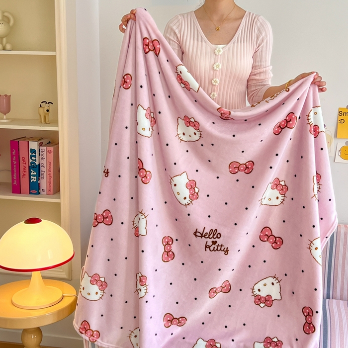 妖妖家纺 2025新款正版三丽鸥双面印花牛奶绒多功能四季款毛毯空调毯 蝴蝶结KT