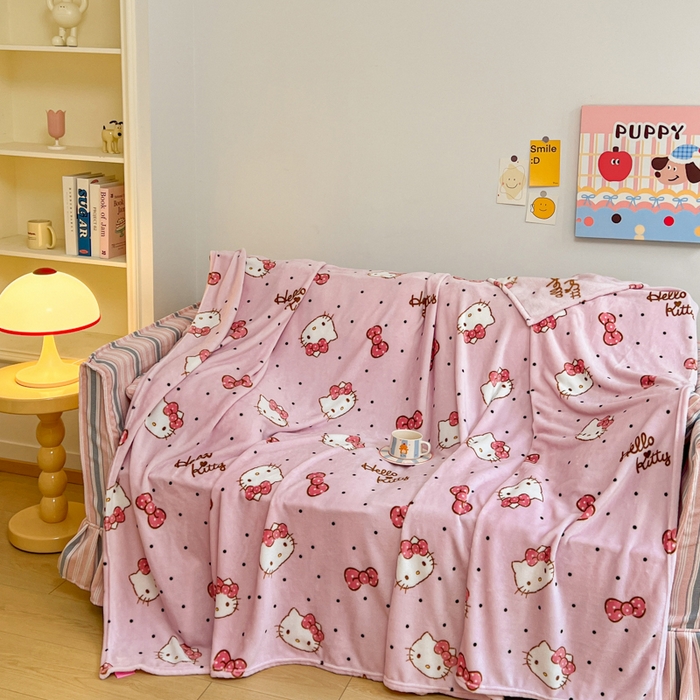 91家纺网 家纺一手货源 找家纺 妖妖家纺 2025新款正版三丽鸥双面印花牛奶绒多功能四季款毛毯空调毯 蝴蝶结KT