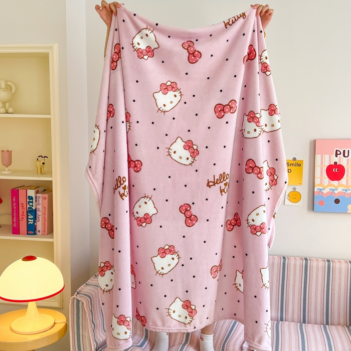 91家纺网 家纺一手货源 找家纺 妖妖家纺 2025新款正版三丽鸥双面印花牛奶绒多功能四季款毛毯空调毯 蝴蝶结KT