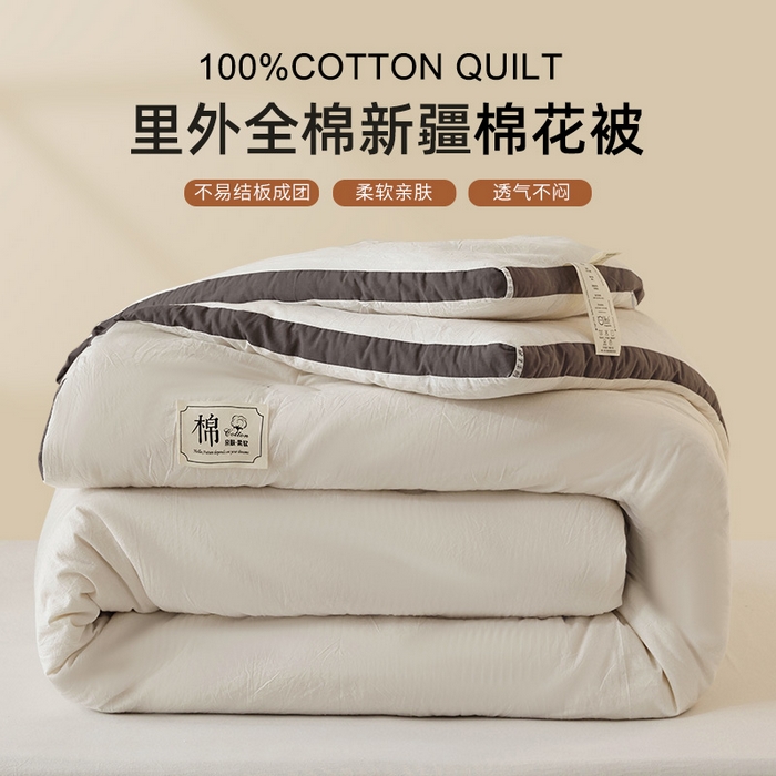 91家纺网 家纺一手货源 找家纺 雯雨家纺 2025新款100%里外全棉纯棉新疆棉花被冬被被子被芯 全棉棉花被-本白