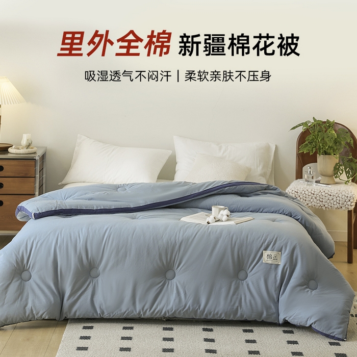 91家纺网 家纺一手货源 找家纺 雯雨家纺 2025新款100%里外全棉纯棉新疆棉花被冬被被子被芯 全棉棉花被-绅士蓝