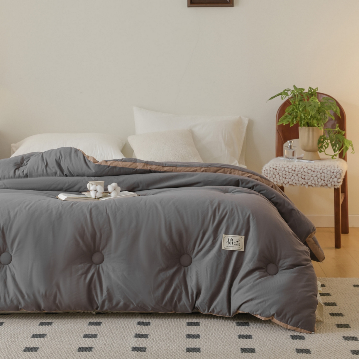 91家纺网 家纺一手货源 找家纺 雯雨家纺 2025新款100%里外全棉纯棉新疆棉花被冬被被子被芯 全棉棉花被-深灰