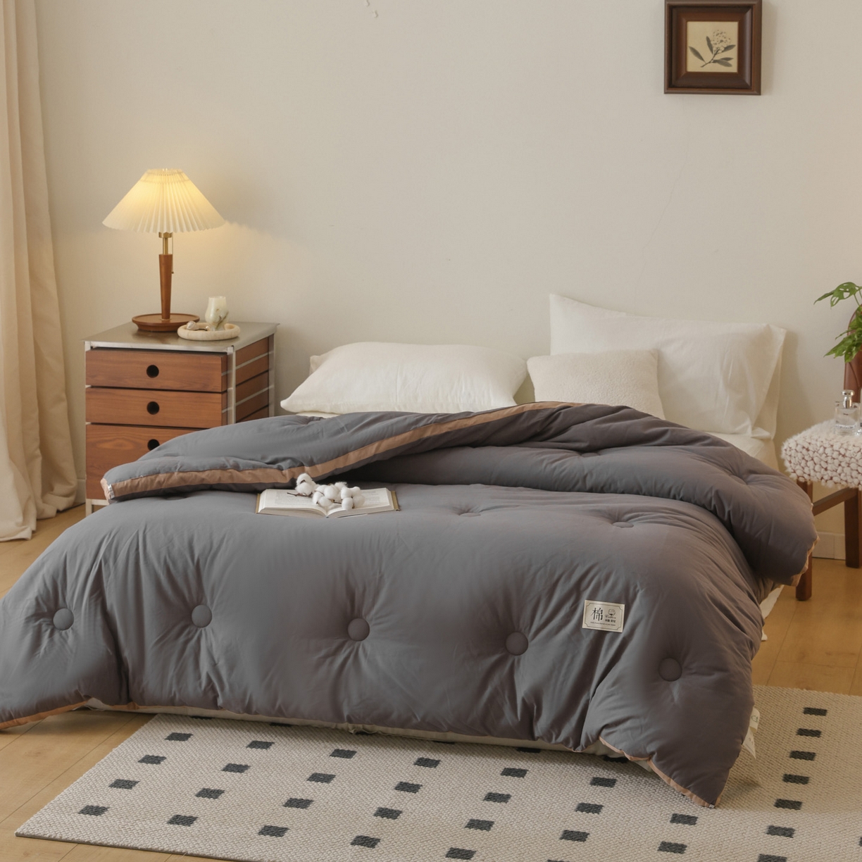91家纺网 家纺一手货源 找家纺 雯雨家纺 2025新款100%里外全棉纯棉新疆棉花被冬被被子被芯 全棉棉花被-深灰