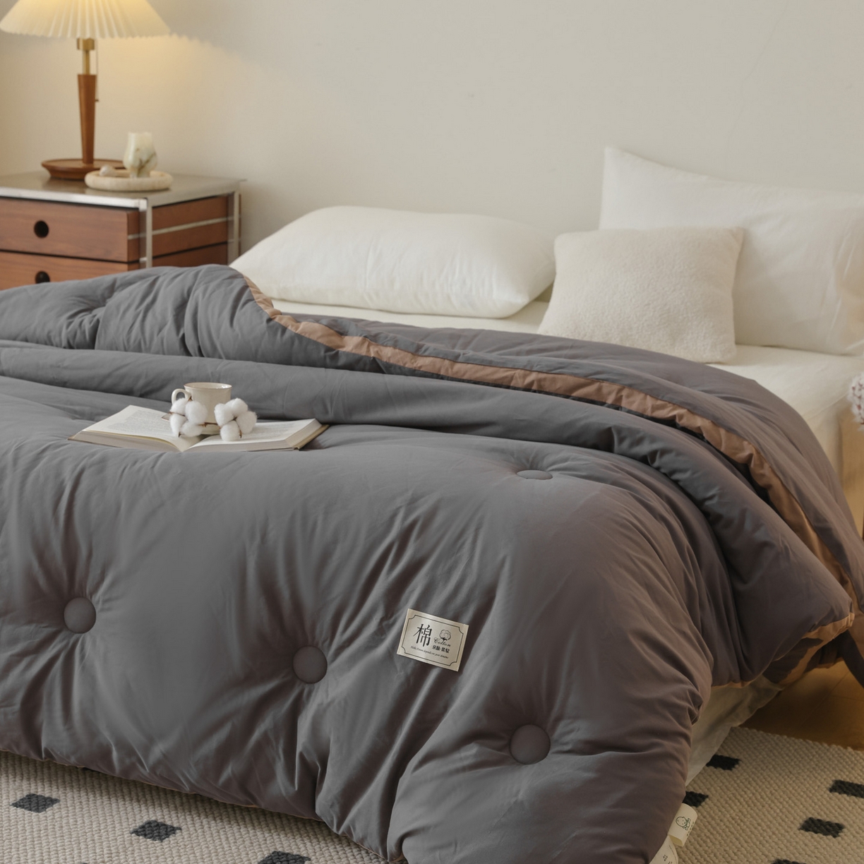 91家纺网 家纺一手货源 找家纺 雯雨家纺 2025新款100%里外全棉纯棉新疆棉花被冬被被子被芯 全棉棉花被-深灰
