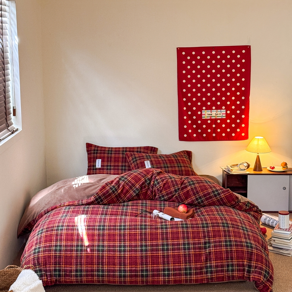 91家纺网 家纺一手货源 找家纺 （总）蜜宿 2025新款仿羊绒牛奶绒四件套-格纹款