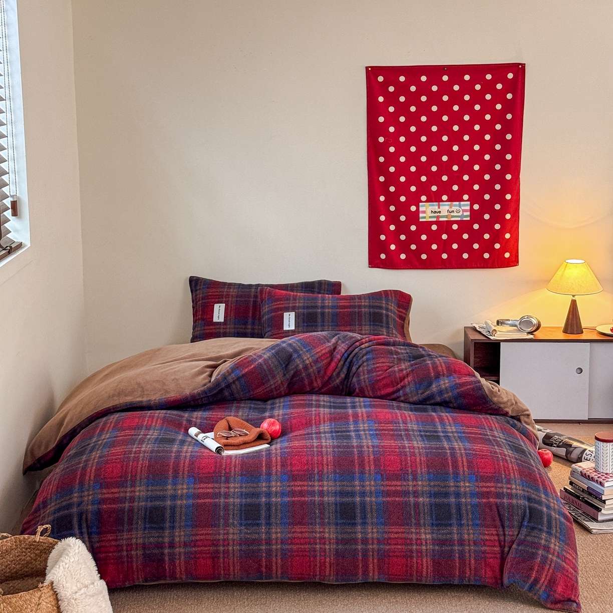 91家纺网 家纺一手货源 找家纺 （总）蜜宿 2025新款仿羊绒牛奶绒四件套-格纹款