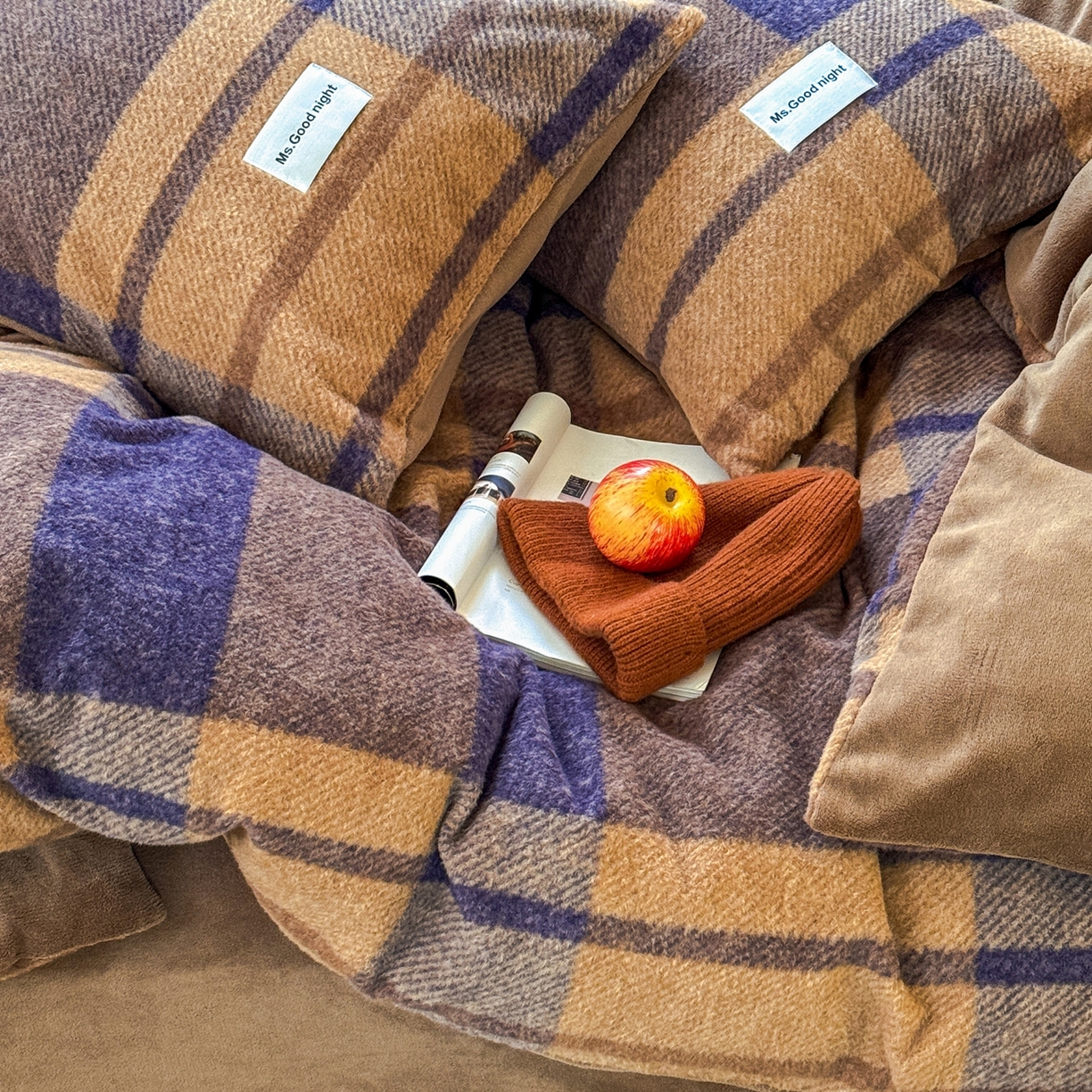 91家纺网 家纺一手货源 找家纺 （总）蜜宿 2025新款仿羊绒牛奶绒四件套-格纹款