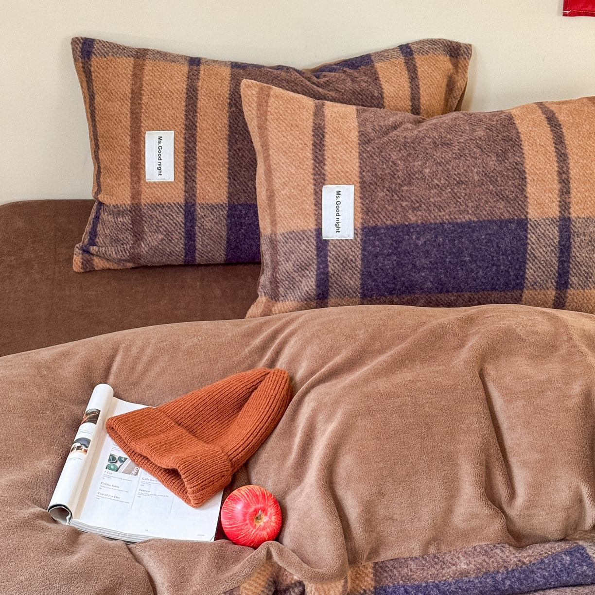 91家纺网 家纺一手货源 找家纺 （总）蜜宿 2025新款仿羊绒牛奶绒四件套-格纹款