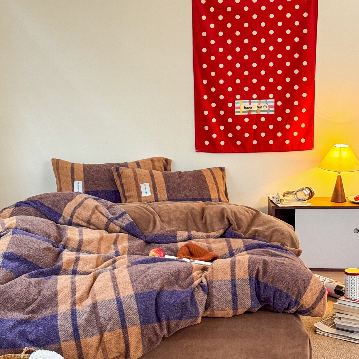 91家纺网 家纺一手货源 找家纺 （总）蜜宿 2025新款仿羊绒牛奶绒四件套-格纹款