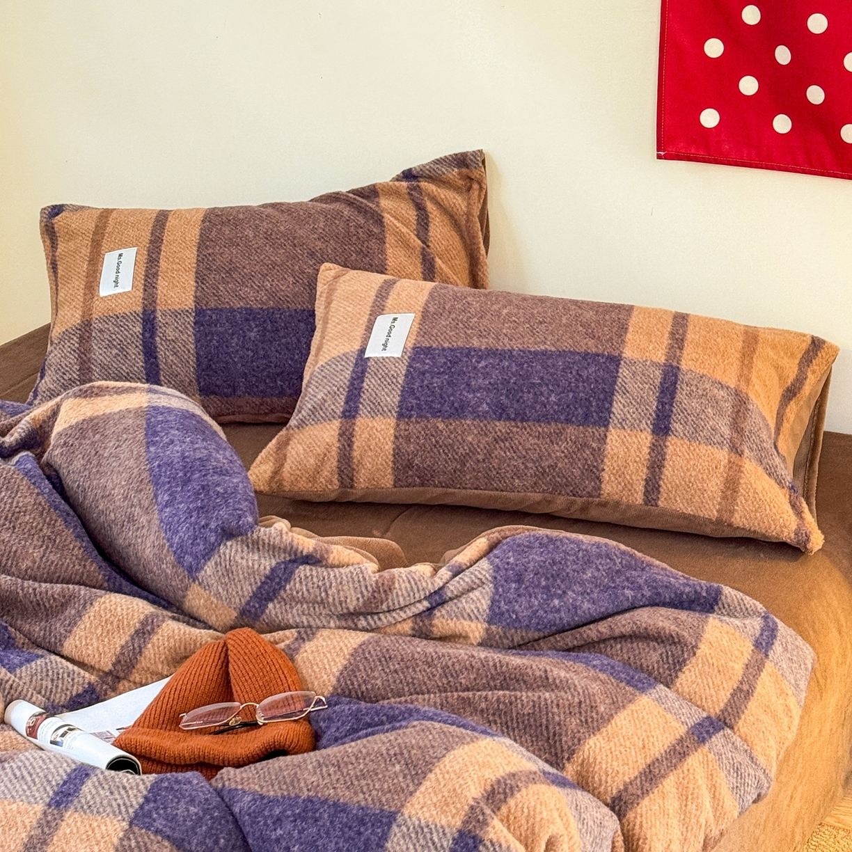 91家纺网 家纺一手货源 找家纺 （总）蜜宿 2025新款仿羊绒牛奶绒四件套-格纹款