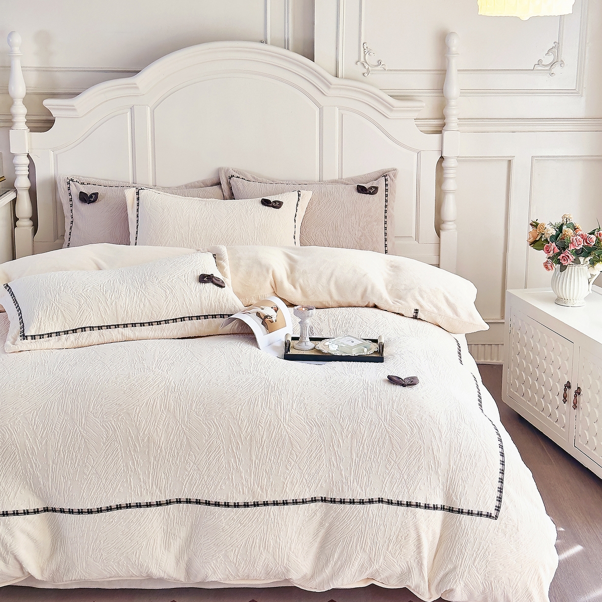 91家纺网 家纺一手货源 找家纺 （总）北纬27度 2025新款极简小轻奢牛奶绒四件套-烟雨星云