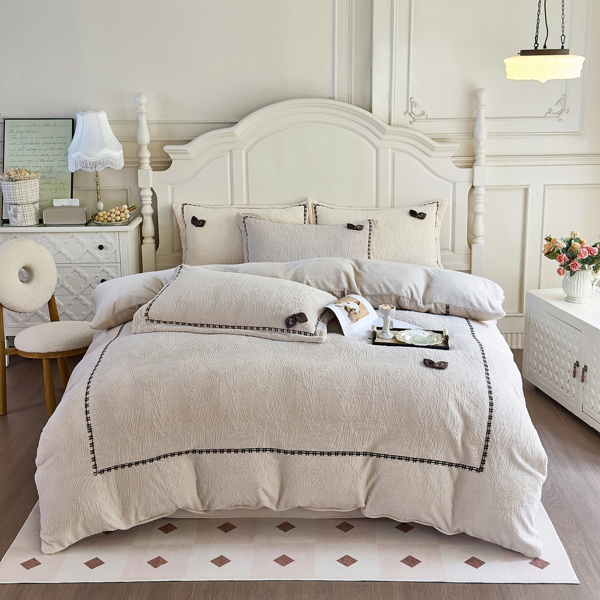 北纬27度 2025新款极简小轻奢牛奶绒四件套-烟雨星云 烟雨星云-奶咖